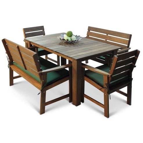 Image of Somerset Bench Set With Green Cushions - Seats 6