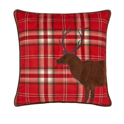 Image of Catherine Lansfield Home Cosy Corner Tartan Stag Red Cushion Cover