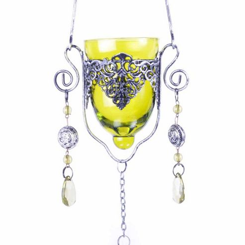 Image of Single Hanging Home Or Garden Green Glass Tealight Holder