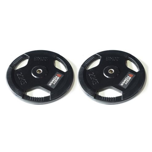 Image of Body Power Rubber Enc Tri Grip Standard Weight Disc Plates - 20kg (x2)