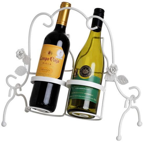 Image of Leaf - Decorative Metal 2 Wine Bottle Holder - White