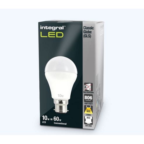 Image of Pack Of Ten Integral B22 10w Warm White Globes