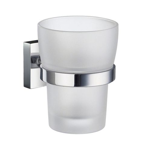 Image of Smedbo House Wall Mounted Frosted Glass Tumbler With Holder - Polished Chrome