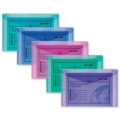 Image of Snopake Polyfile Electra Wallet File Polypropylene Foolscap Assorted Ref 10088 [pack 5]