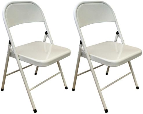 Image of Pack Of 2 Chairs - White Metal Folding Office, Computer, Desk Chairs