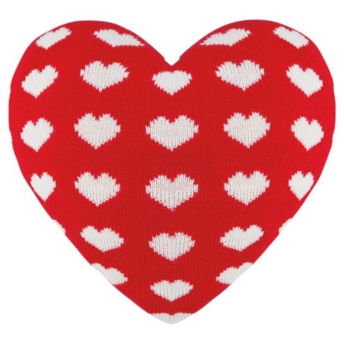 Image of Heart Shaped Knitted Cushion, Red