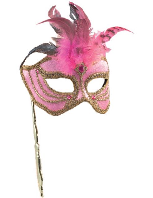 Image of Mask On Stick Pink/tall Feathe