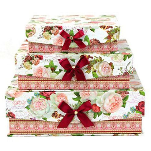 Image of Country Rose - Set Of 3 Decorative Storage Boxes - White / Pink
