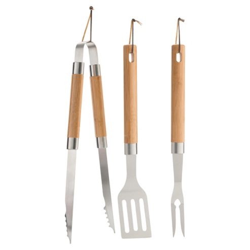 Image of Tesco 3-piece Bamboo Handle Bbq Tool Set