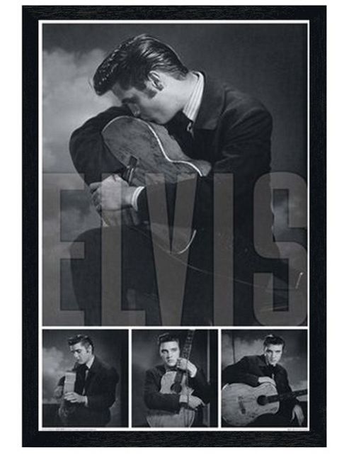 Image of Elvis Presley Black Wooden Framed Brooding Collage Poster