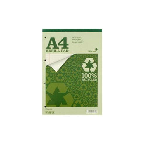 Image of Silvine Everyday Refill Pad Recycled Wirebound Ruled Margin 160pp 70gsm A4 Ref Re4fm [pack 6]
