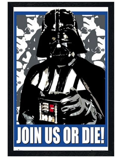 Image of Black Wooden Framed Star Wars 30th Anninversary Darth Vader Join Us Or Die! Poster