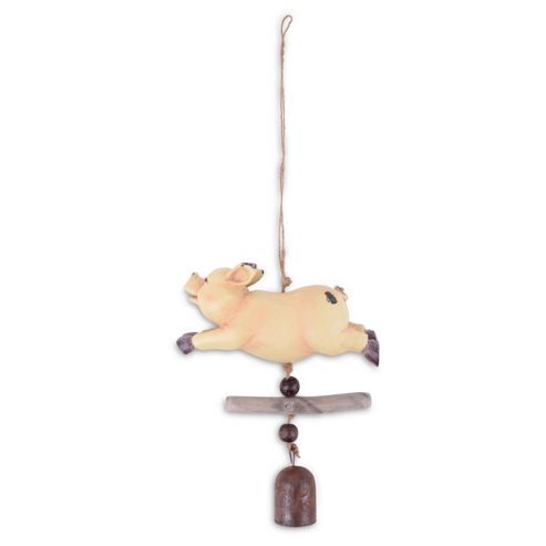 Image of Decorative Hanging Rustic Pig With Driftwood And Bell