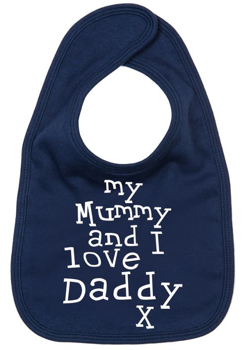 Image of Dirty Fingers My Mummy And I Love Daddy Baby Feeding Bib Navy