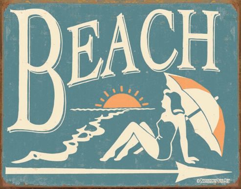 Image of Vintage Beach Tin Sign