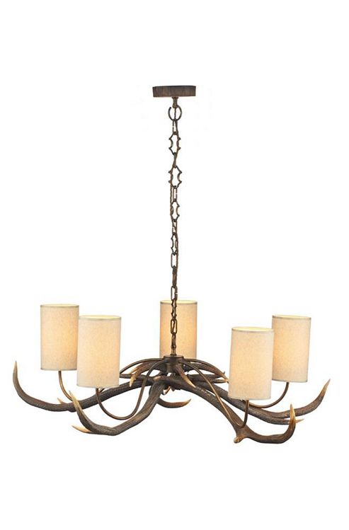 Image of Traditional And Unique Antler Ceiling Pendant Light With Cream Shades
