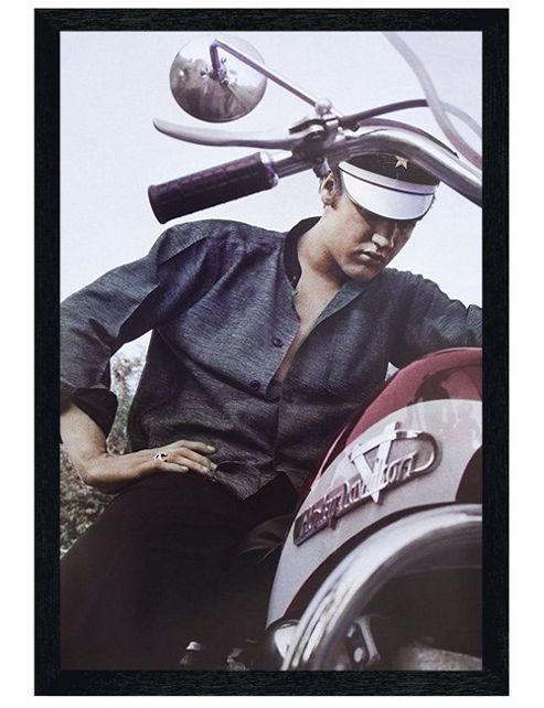 Image of Elvis Presley Black Wooden Framed Motorcycle King Poster