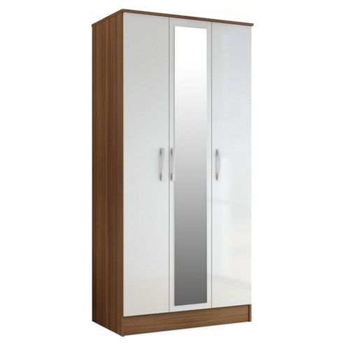 Image of Birlea Lynx 3 Door Wardrobe With Mirror - Walnut And White