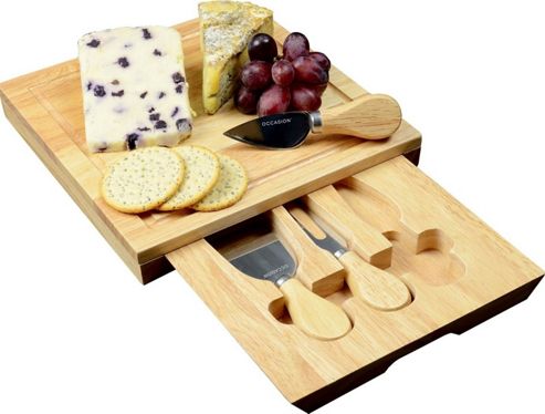 Image of Occasion Square Cheese Board With Drawer And 3 Knives