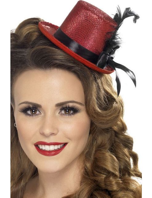 Image of Red Mini Hat With Feather