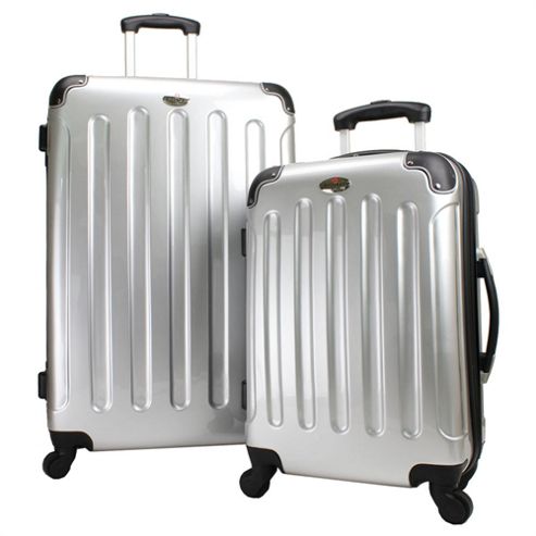 Image of Swiss Case 4 Wheel Hard 2pc Suitcase Set Silver