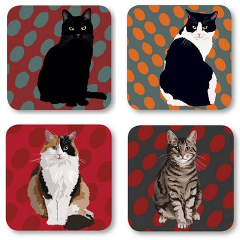 Image of Leslie Gerry Cat Coasters, Set Of 4