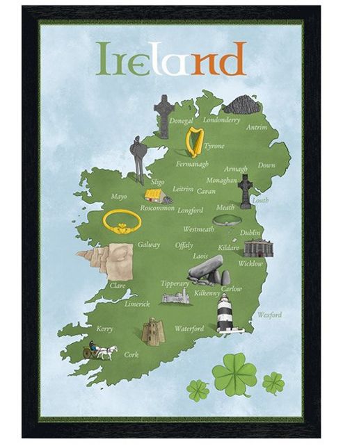 Image of Black Wooden Framed Map Of Ireland Poster