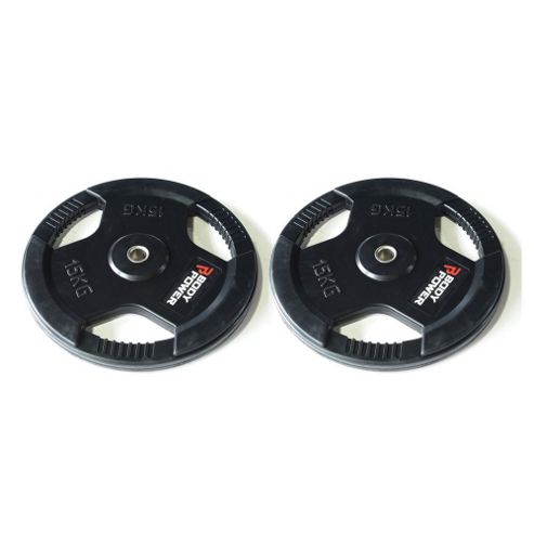 Image of Body Power Rubber Enc Tri Grip Standard Weight Disc Plates - 15kg (x2)