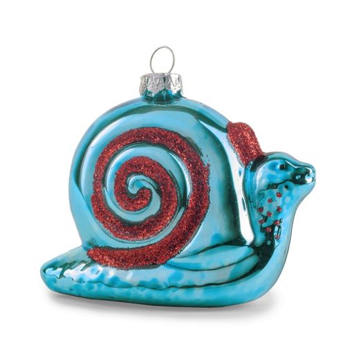 Image of Pair Of Blue Metallic Glass Snails Novelty Christmas Decoration Baubles