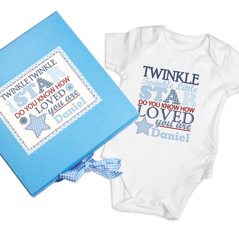 Image of Personalised Twinkle Boys Blue Gift Set - Baby Vest