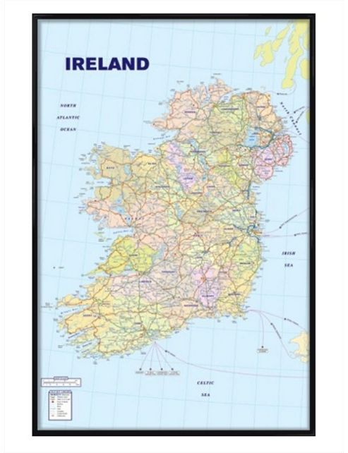 Image of Republic Of Ireland And Northern Ireland Gloss Black Framed Map Of Ireland Poster