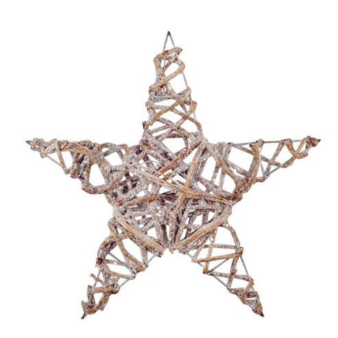 Image of Frosted Silver Woven Wicker 40cm Star Christmas Decoration