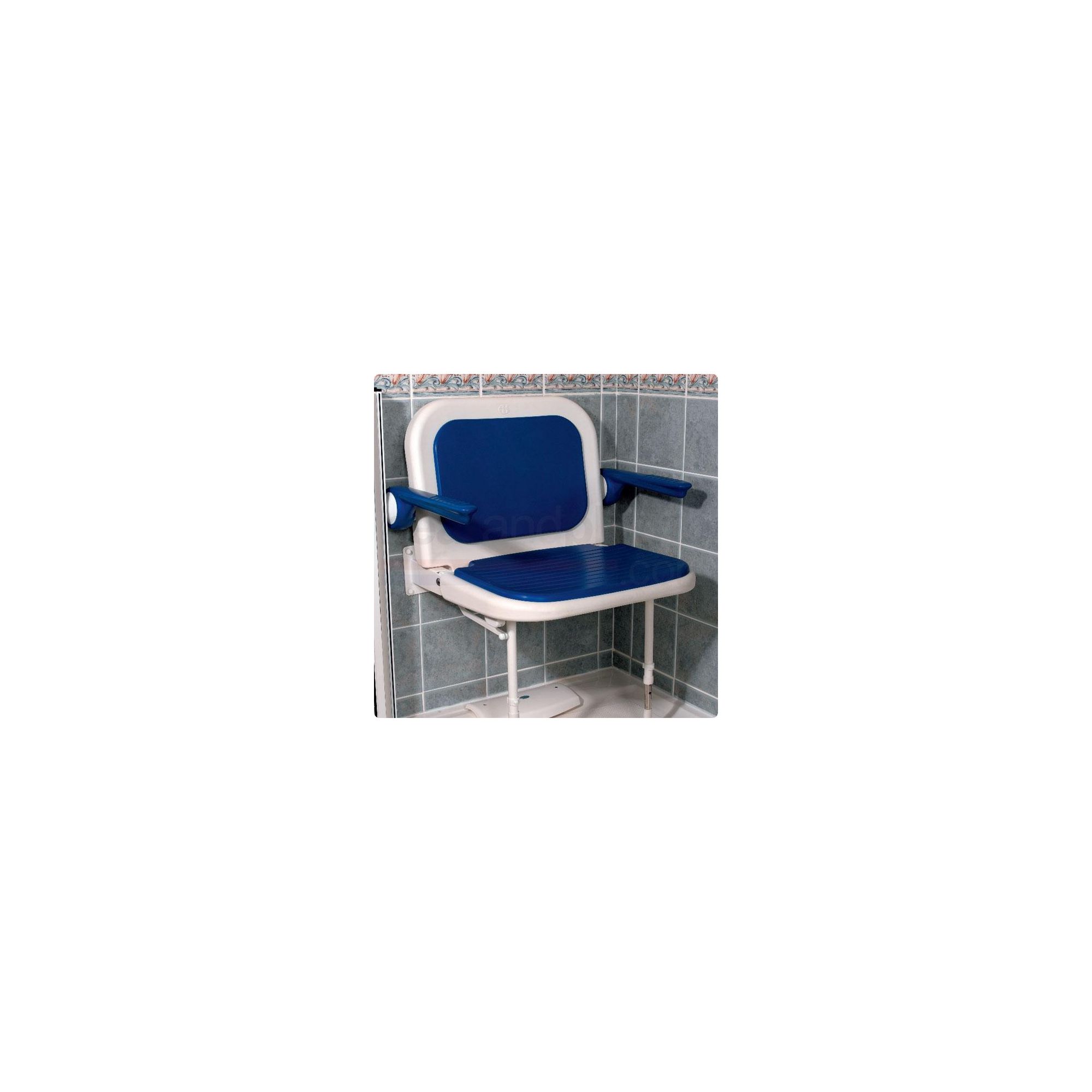 AKW 4000 Series Extra Wide Fold Up Shower Seat Blue with Back and Arms Blue at Tesco Direct