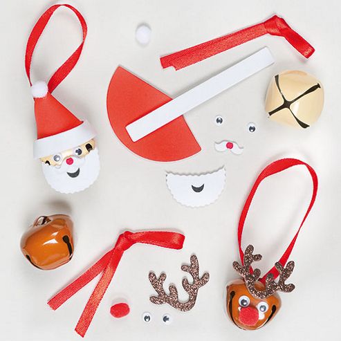 Image of Santa & Reindeer Bell Decoration Kits For Children For Christmas (pack Of 6)