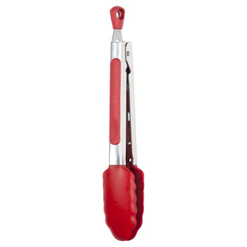 Image of Tesco Stainless Steel Tongs With Silicone Head, Red