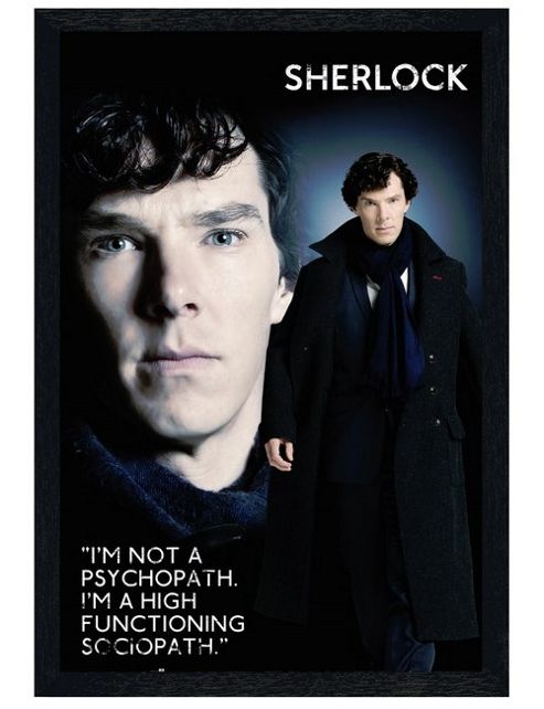 Image of Black Wooden Framed Sherlock Holmes Sociopath Poster