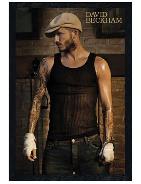 Image of David Beckham Black Wooden Framed Handsome Becks Poster