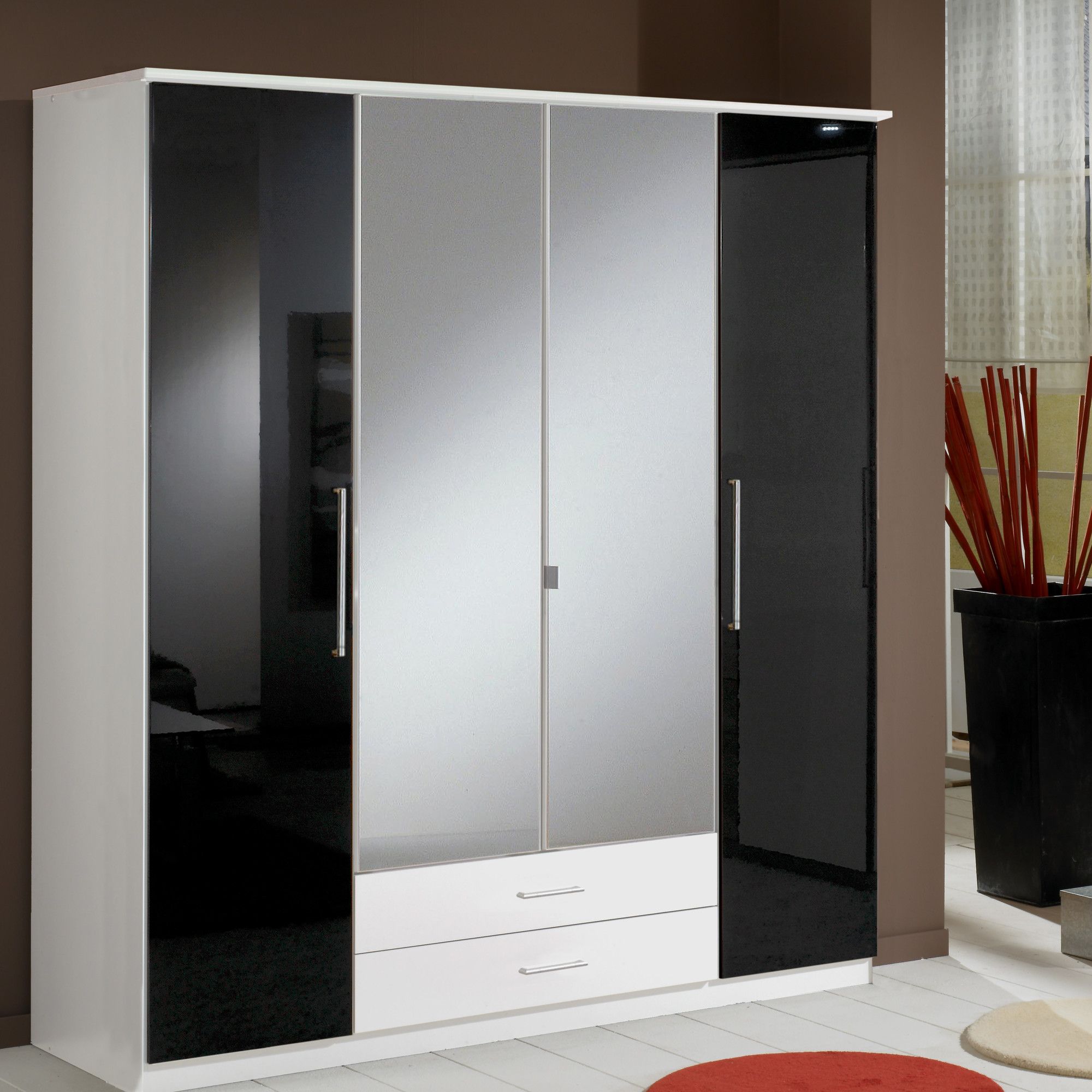 Amos Mann furniture Milano 4 Door 2 Drawer Wardrobe - Black and White at Tesco Direct