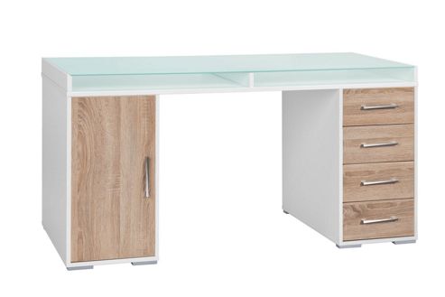 Image of Maja- M--bel 4 Drawer Computer Desk With 2 Storage Compartments - White / Sonoma-oak