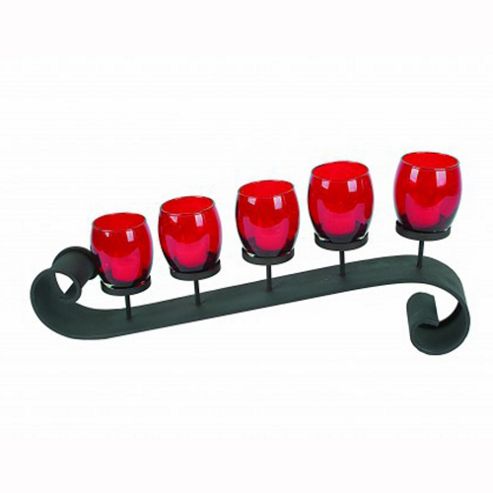 Image of Swirl - Metal And Glass 5 Tea Light Candle Holder - Black / Red