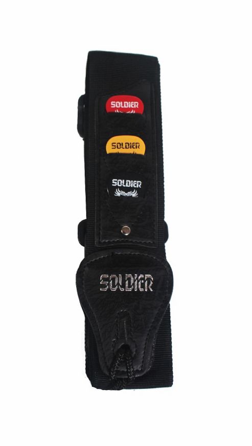 Image of Soldier Adjustable Webbing Guitar Strap And 3 Plectrums - Black