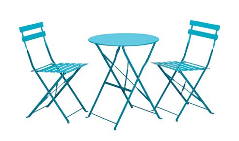 Image of Padstow Sky Blue Folding Steel Bistro Set