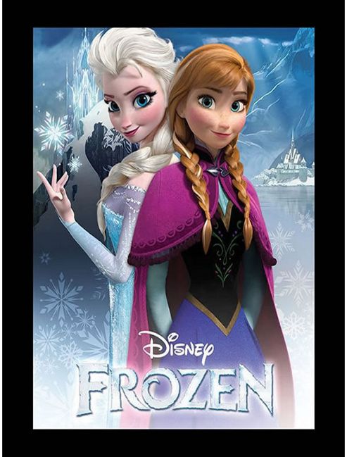 Image of Disney Frozen, Large Framed Picture, Anna And Elsa In A Black Frame