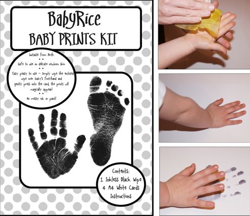 Image of Baby Handprint Footprint Inkless Kit, White A4 Cards - Black Prints