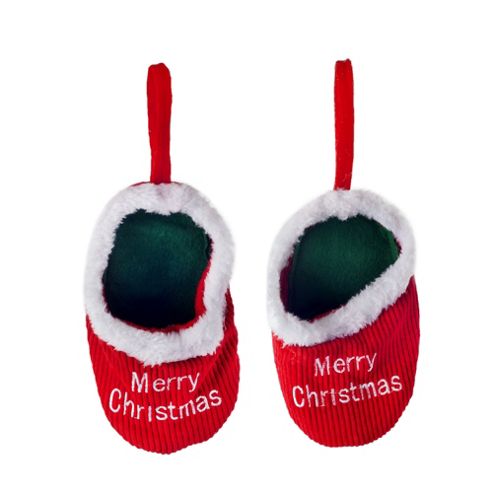 Image of Pair Of Red Hanging Slippers With 'merry Christmas' Detail