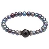 Black Pearl Stretch Bracelet with Black Agate Bead