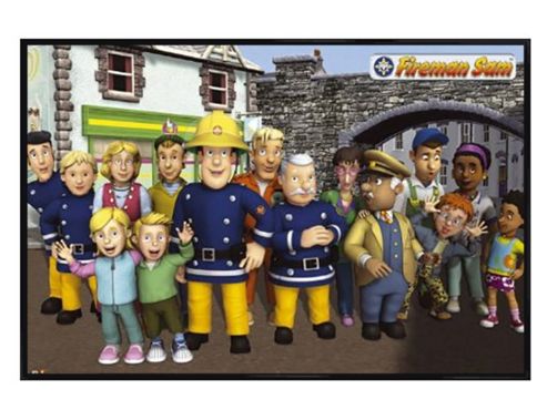 Image of Fireman Sam Gloss Black Framed And Friends Poster