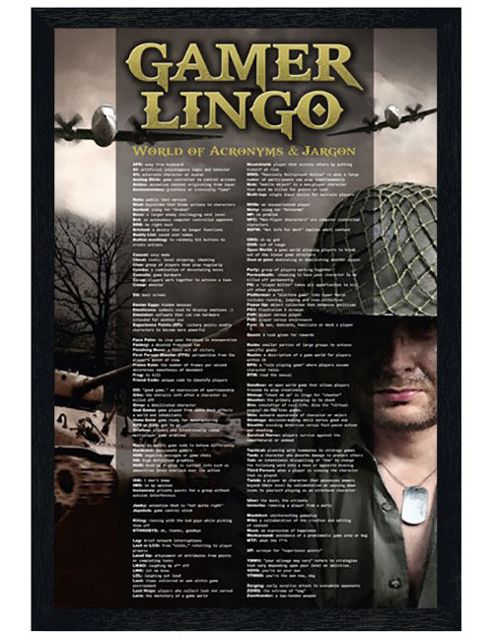 Image of Gamer Lingo Black Wooden Framed World Of Acronyms And Jargon Poster