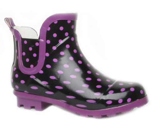 Image of Brantano Teen Girls Ankle Spot Teen Black Purple Ankle Boot Welly Wellington Winter Boots - Black