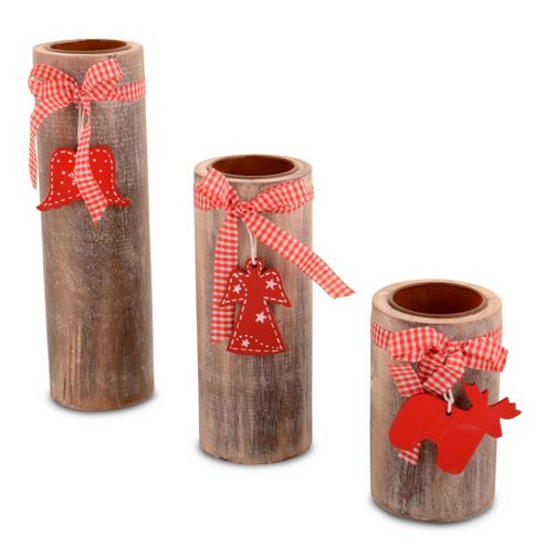 Image of Set Of Three Rustic Finish Wooden Christmas Tealight Holders
